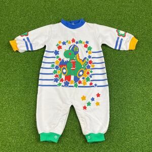 Vintage 90s Small Stars Dino Football Striped Star Graphic One Piece Sz 6-9 Mo